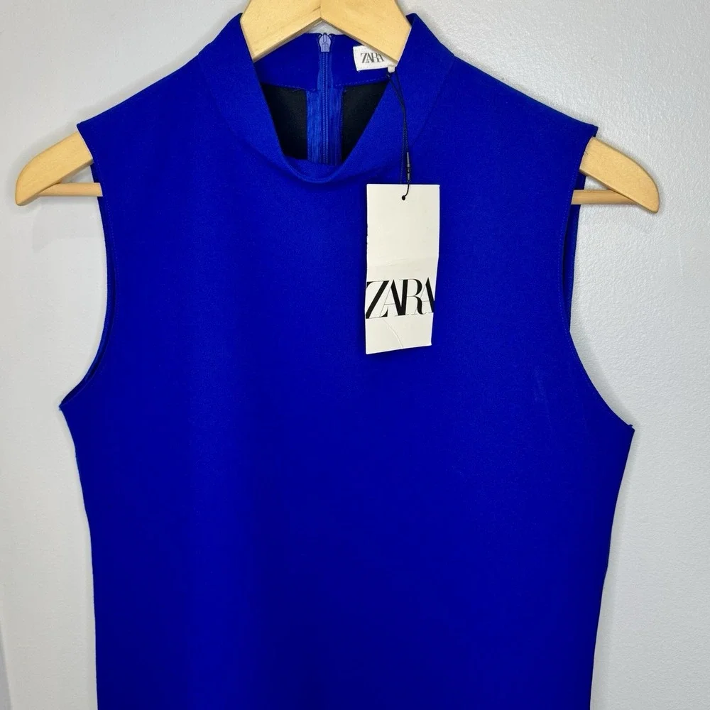 ZARA Sleeveless Mod Retro Mini Dress Blue Medium NEW W Tags Cocktail Women's - Picture 3 of 5